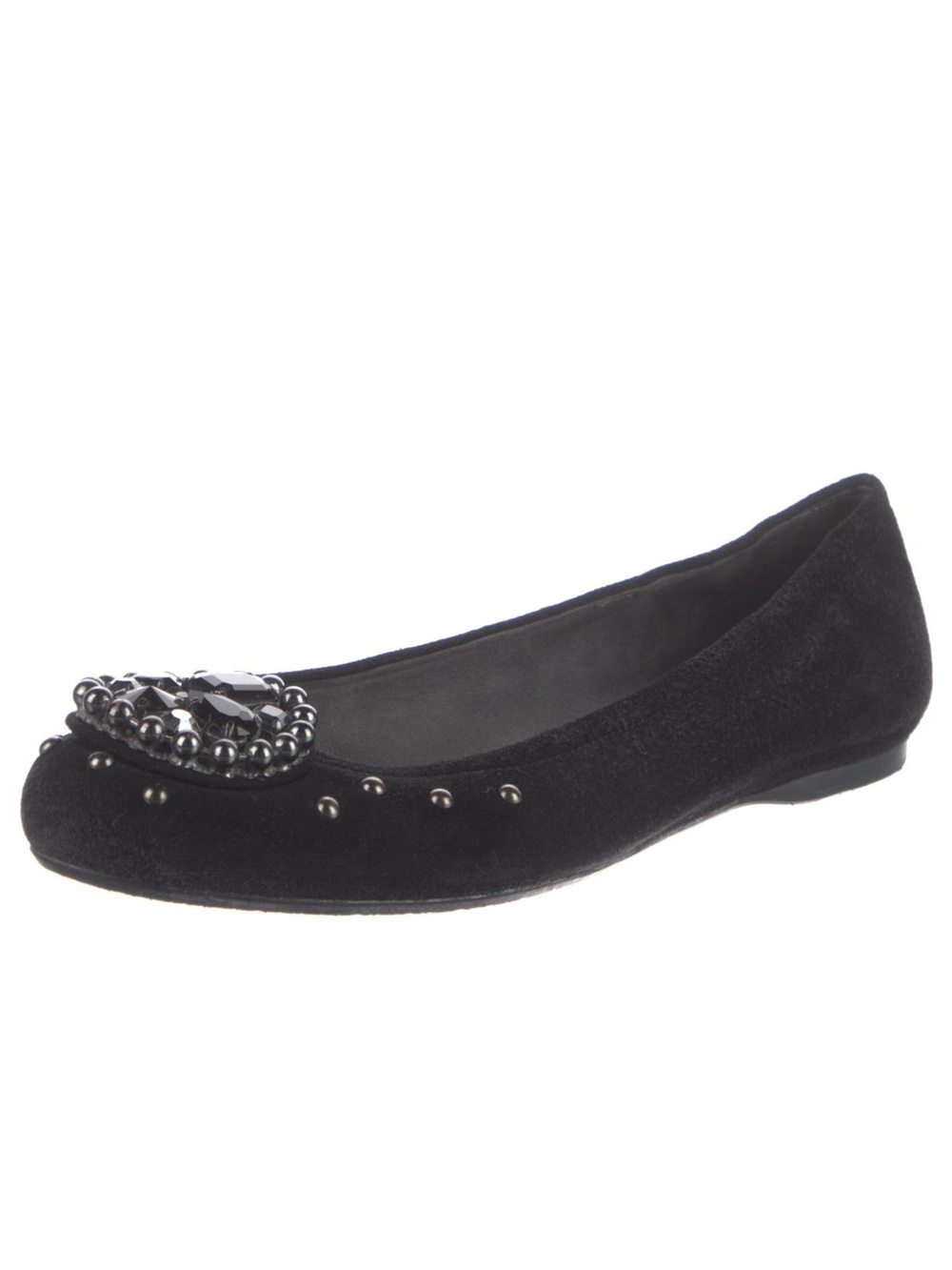 Stuart Weitzman Jill Black Suede Jeweled Studded Ballet Flats 8M Spain